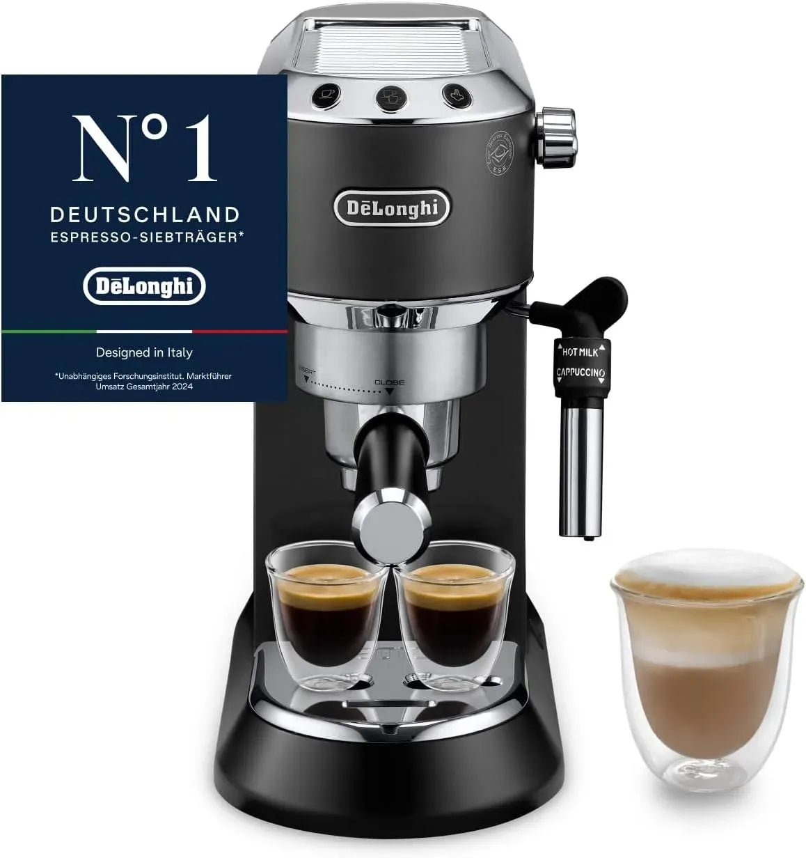 De'Longhi EC685.BK Milchaufschäumer, 15cm, Milchschäumer, Schwarz, ESE Pad geeignet