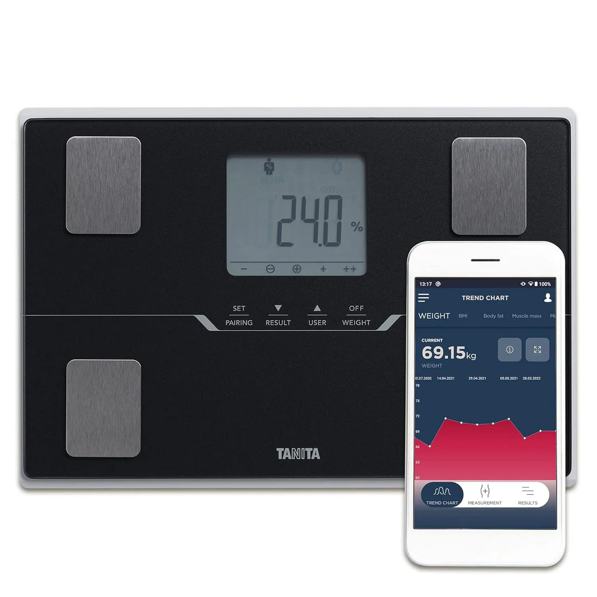 BC-401 Körperanalysewaage, Personenwaage, Bluetooth, Schwarz, für präzise Körperzusammensetzung, Tanita