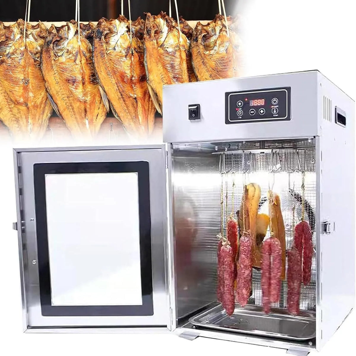 Trockenschrank, Dörrgerät, Lebensmitteltrockner, 800 W, Edelstahl, für Fleisch