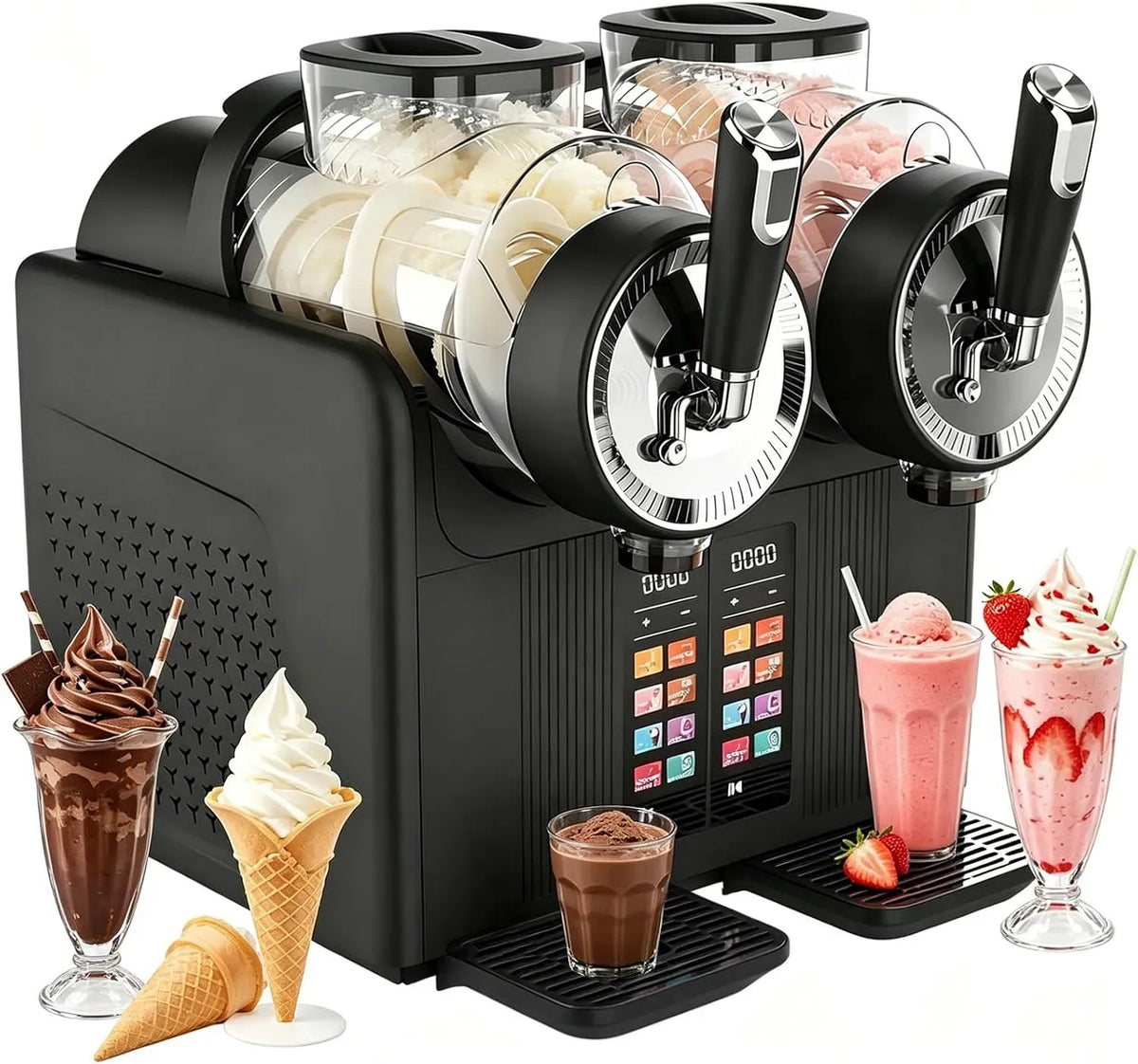 Slushie Maschine, Softeismaschine, Speiseeismaschine, Slush-Eisbereiter, 2 L, 6 Programmen, Schwarz, für Zuhause