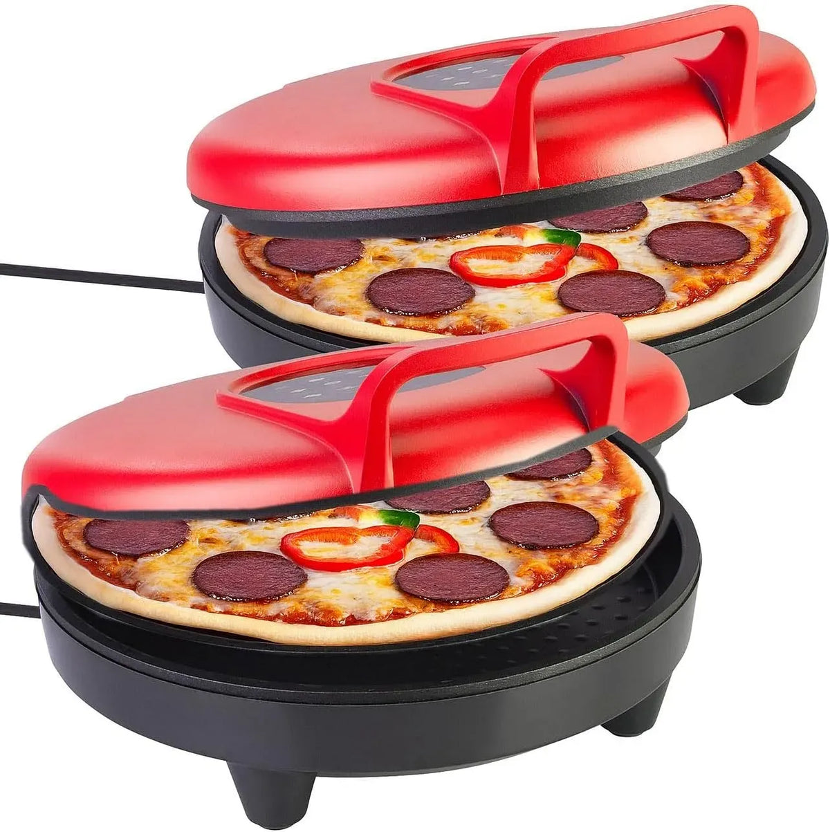 Elektrischer Pizzaofen 2er-Set, 27 cm, Grill, Rosenstein & Söhne Pizzapfanne: Pizza-Maker, 180 °C