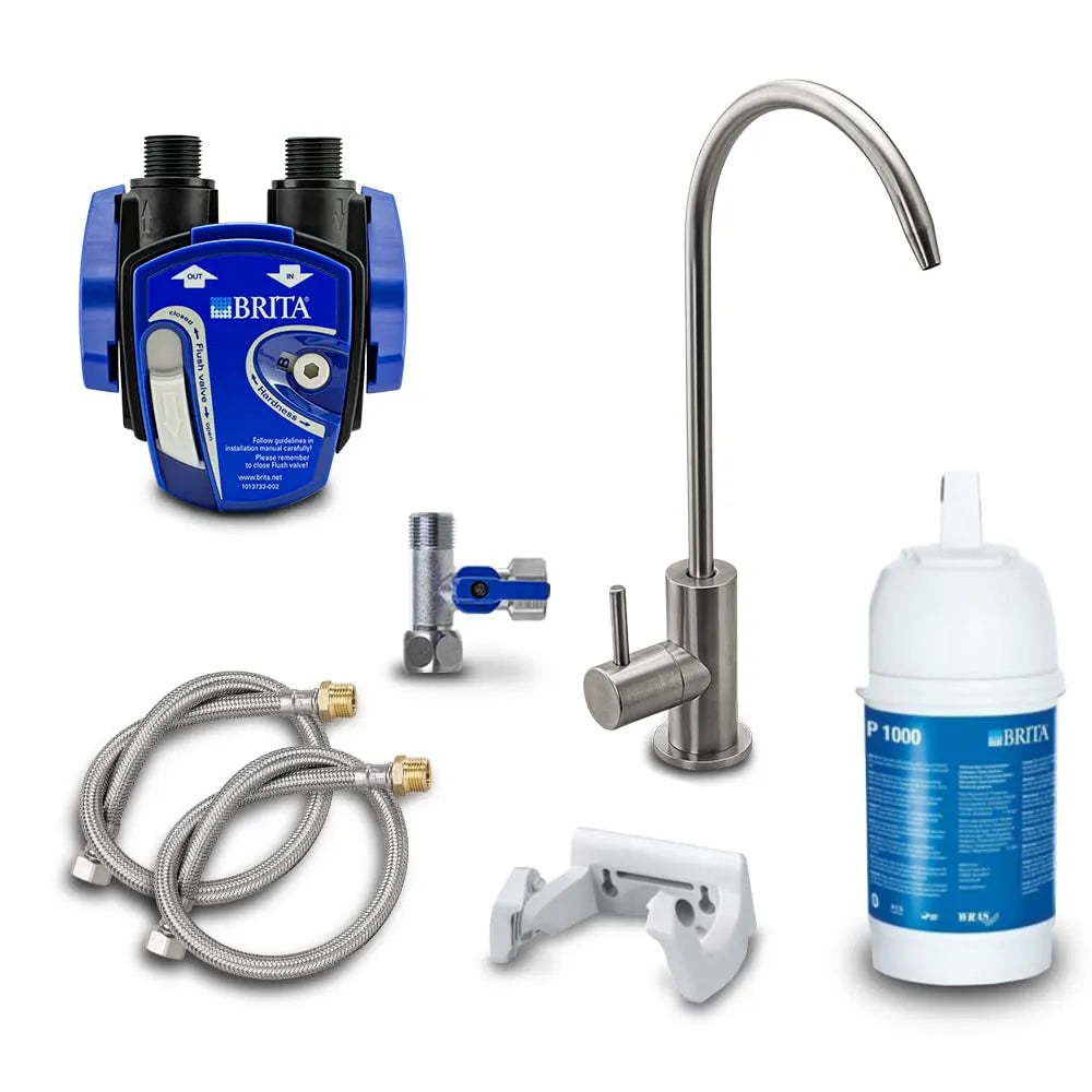 Küchenarmatur 1-Weg-Wasserhahn P1000, Edelstahl, SOFIA Edelstahl gebürstet ohne Digiflow, kompatibel mit BRITA Filter & Filterkopf, AORA