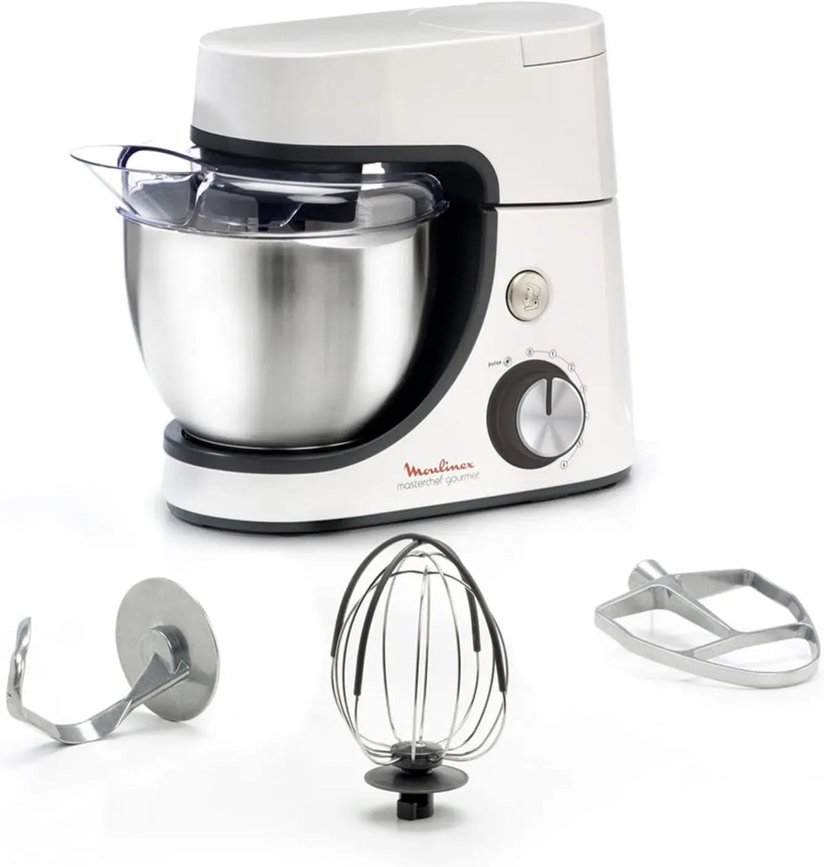 Moulinex XL 32 Küchenmaschine, 32,42 x 25,74 x 42,44 cm, 4,8 L, 800 W, Edelstahl, Weiß, Schüssel aus Edelstahl, 6 Geschwindigkeitsstufen