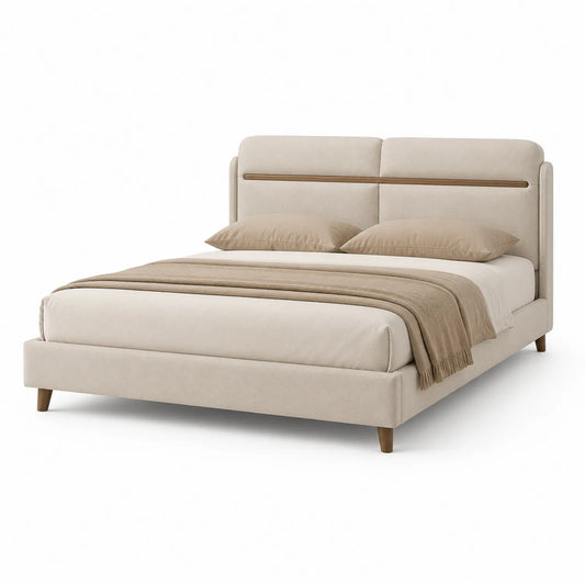 Polsterbett Beige Eichenholzbeine 200x180 cm