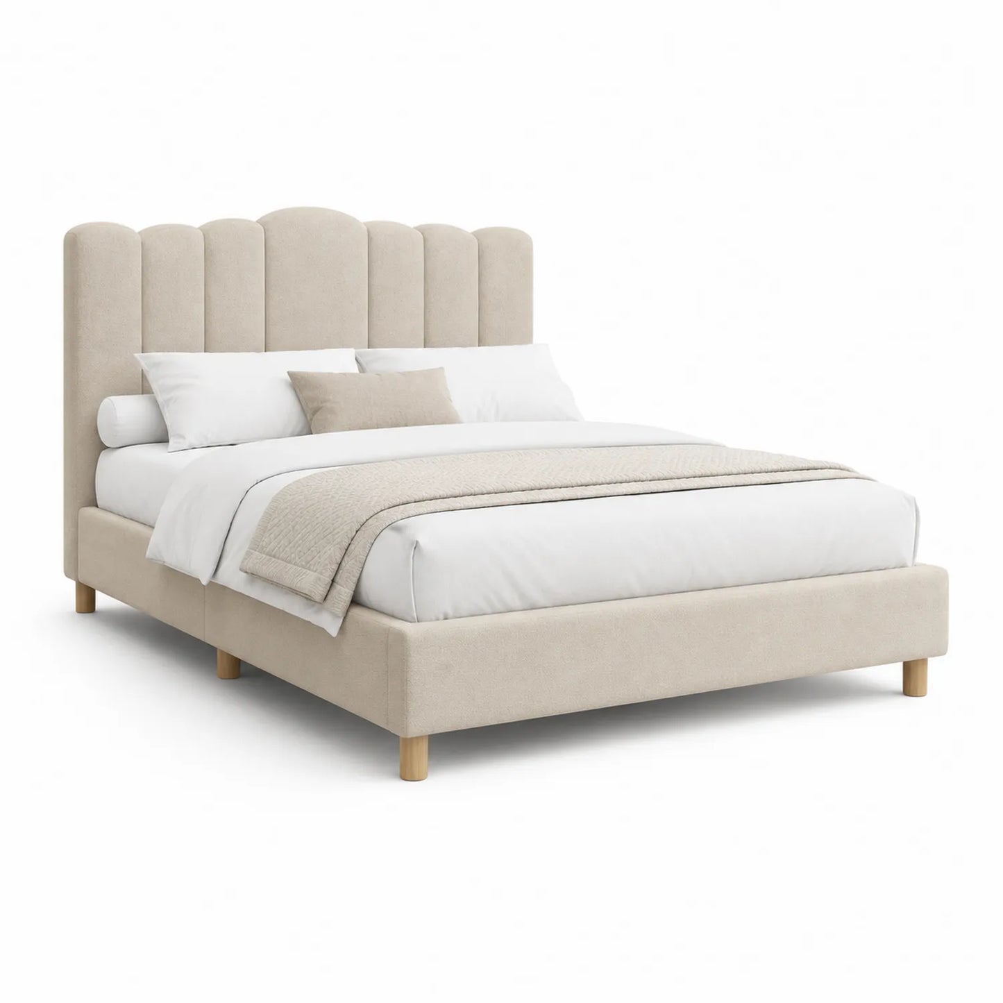 Stoffbett 200x160 cm mit Holzfüßen in Beige