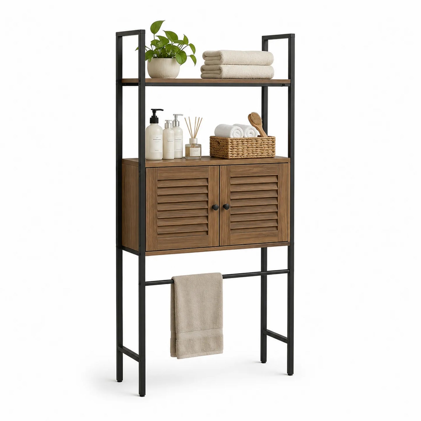 Badezimmerregal aus MDF-Holz und Metall, 60x30x160cm