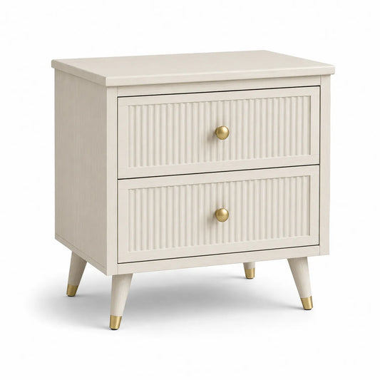 Holz-Nachttisch mit 2 Schubladen Beige 45x35x55cm