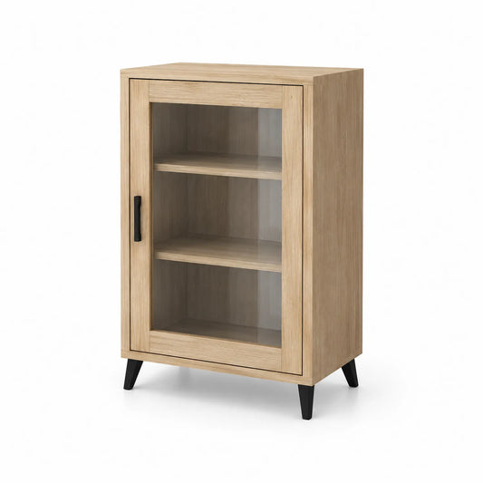 Sideboard Eichenfurnier mit Glastür und 2 Einlegeböden 80x40x120 cm
