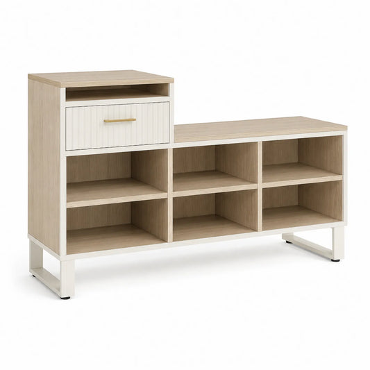 Schuhschrank mit Regalabteilen und Schublade Holz Weiß 120x35x65cm