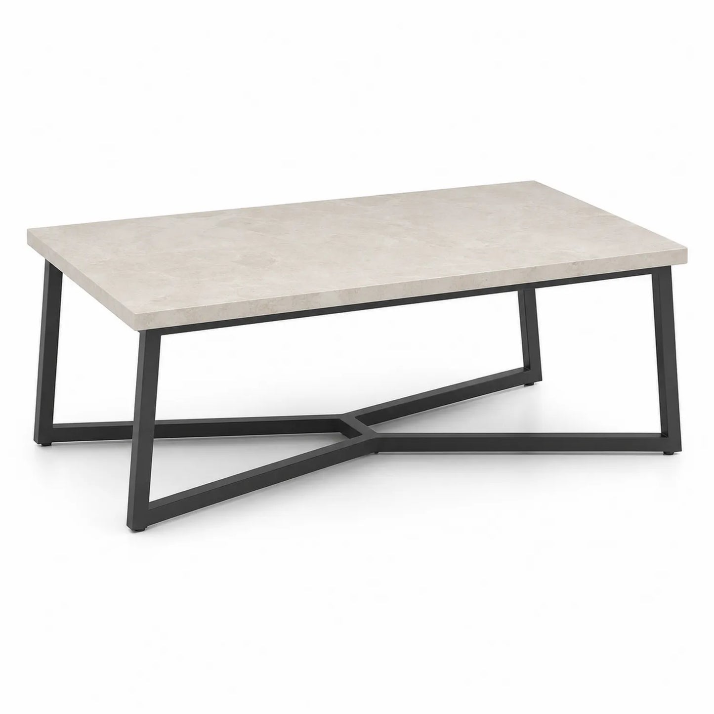 Rechteckiger Couchtisch mit Keramik Tischplatte und Metallgestell Beige Schwarz