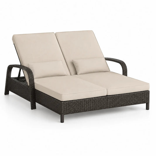 Garten Doppelliege aus Aluminium und Polyrattan Beige/Braun