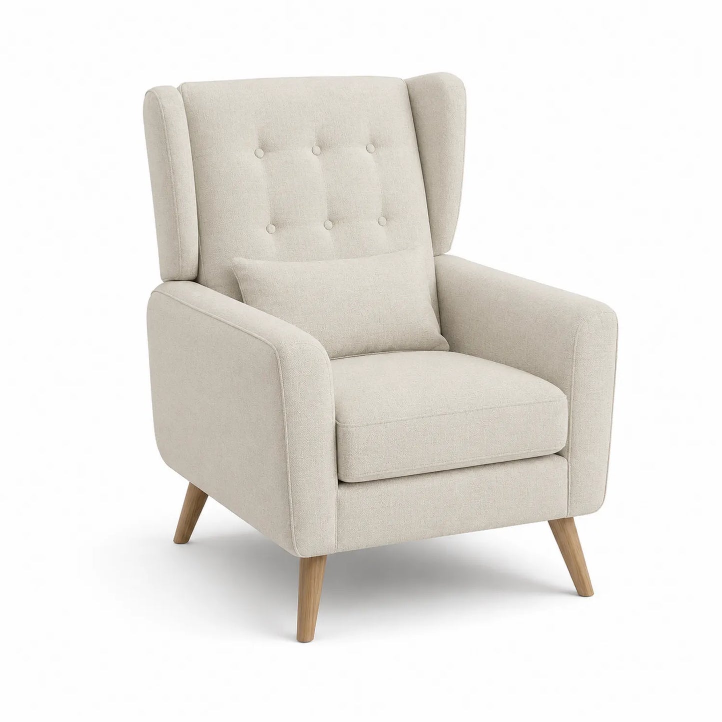Ohrensessel Beige Leinenmischgewebe Massivholzfüße