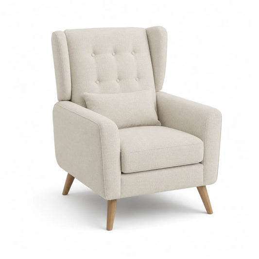 Ohrensessel Beige Leinenmischgewebe Massivholzfüße