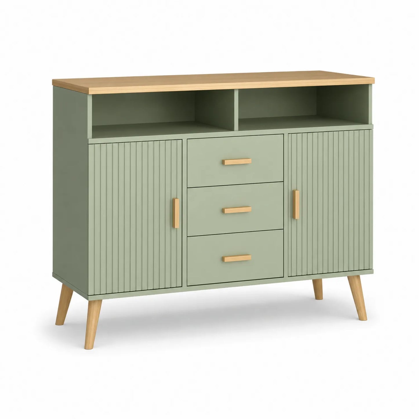 Kommode mit 2 Türen und 3 Schubladen MDF und Eiche Lindgrün