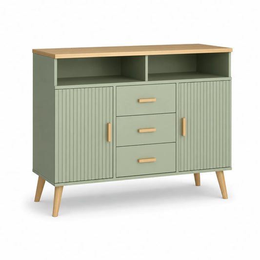 Kommode mit 2 Türen und 3 Schubladen MDF und Eiche Lindgrün
