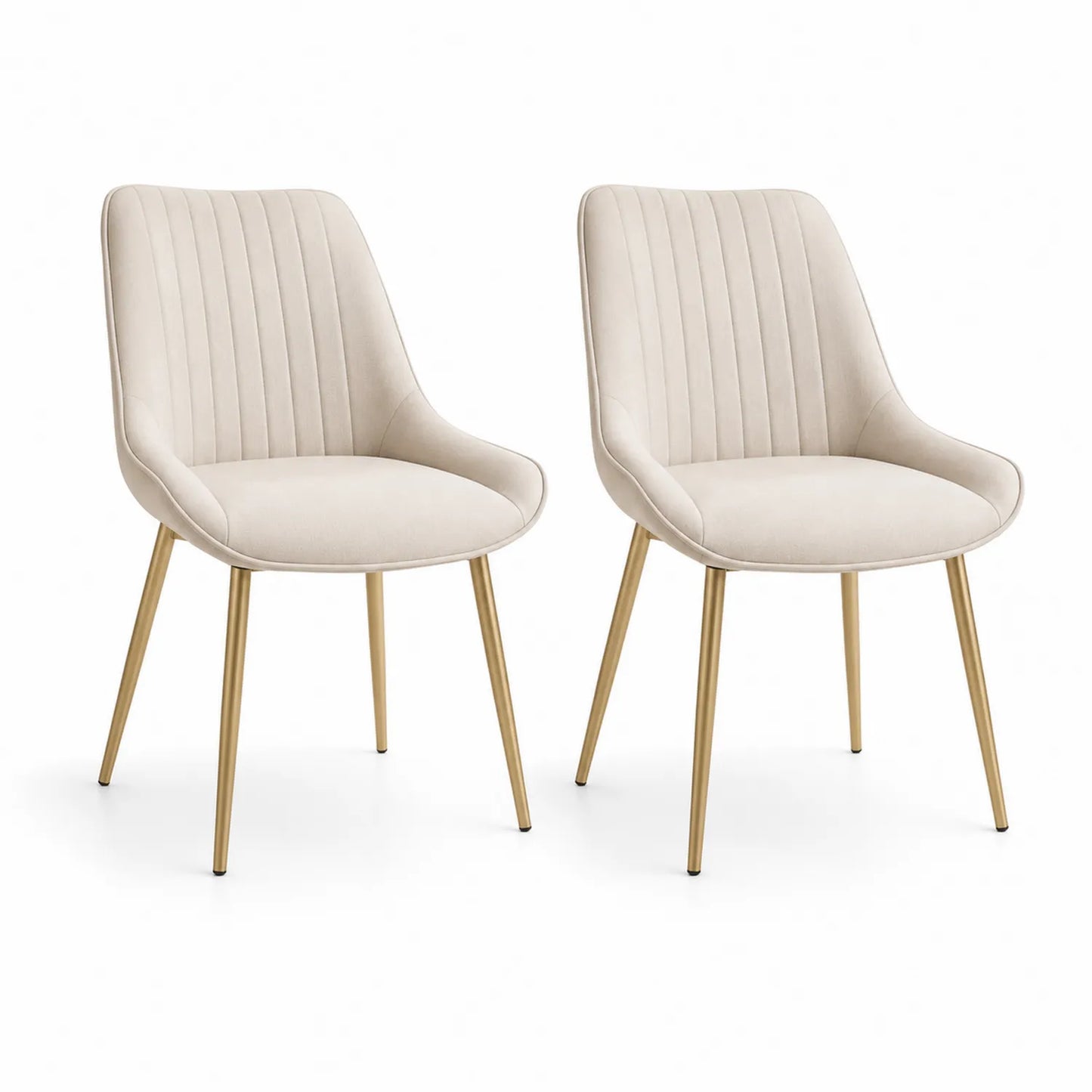 Esszimmerstuhl-Set 2er Samt Creme Gold Metallbeine
