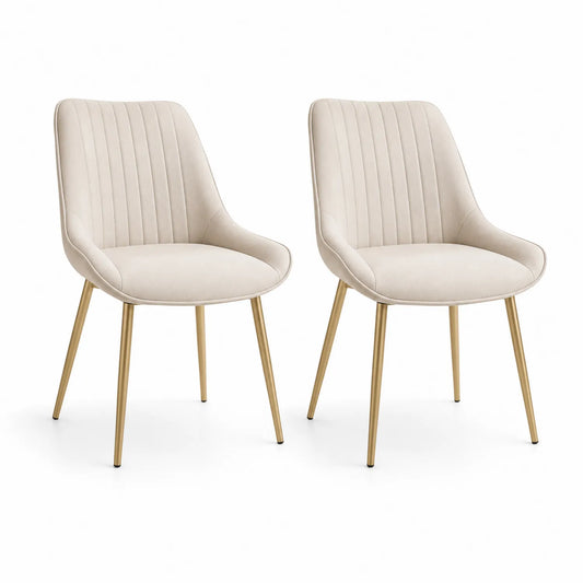 Esszimmerstuhl-Set 2er Samt Creme Gold Metallbeine