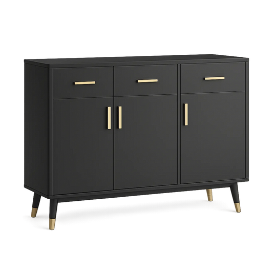 Schwarzes Sideboard mit 2 Türen und 3 Schubladen, MDF, 120 x 40 x 80 cm