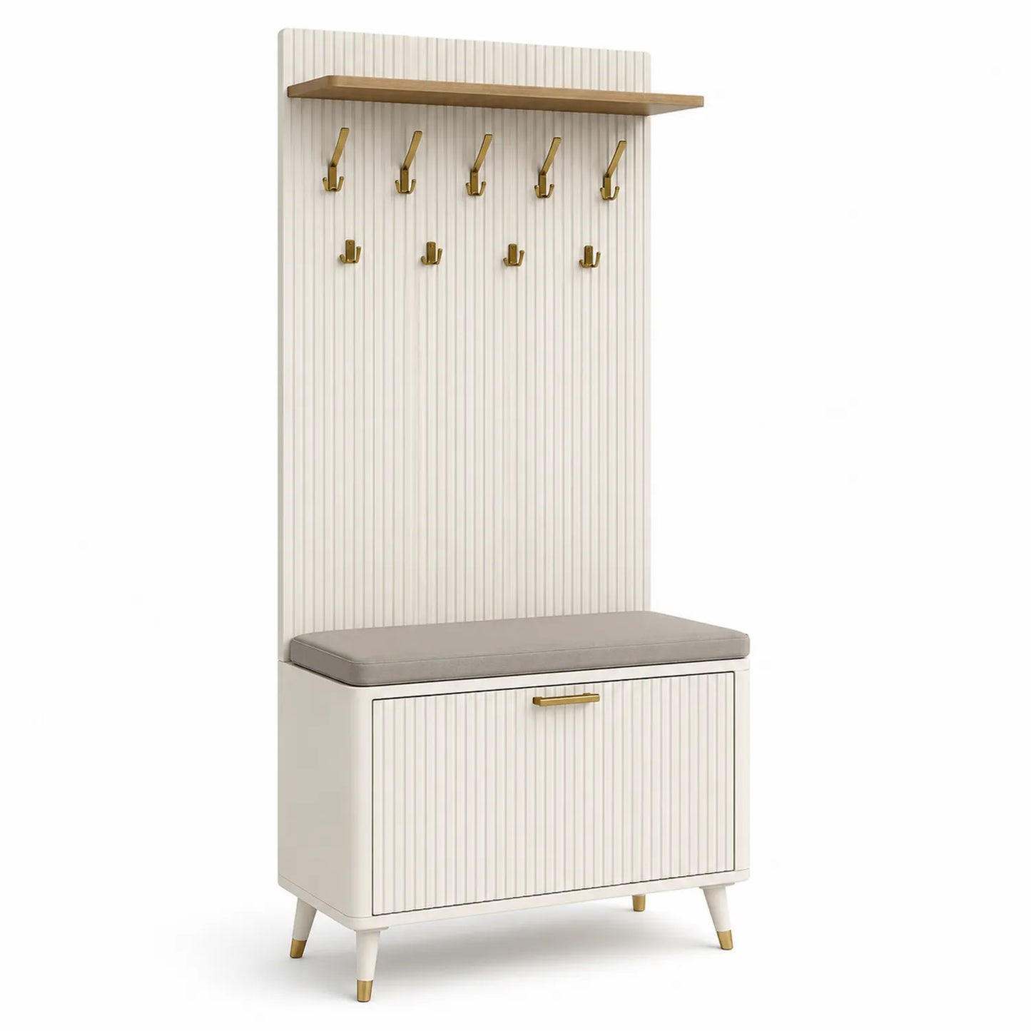 Garderobenbank aus MDF mit Haken und Schuhfach Beige 180x60x40 cm