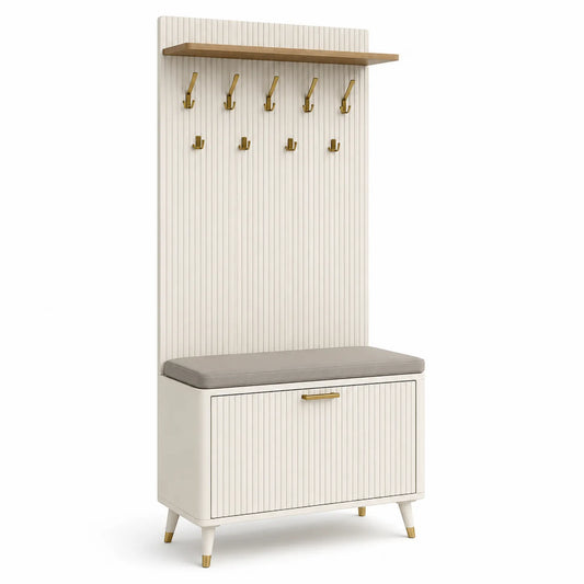 Garderobenbank aus MDF mit Haken und Schuhfach Beige 180x60x40 cm
