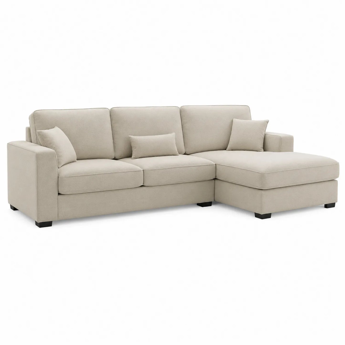 Ecksofa mit Ottomane rechts aus Holz und Stoff Beige