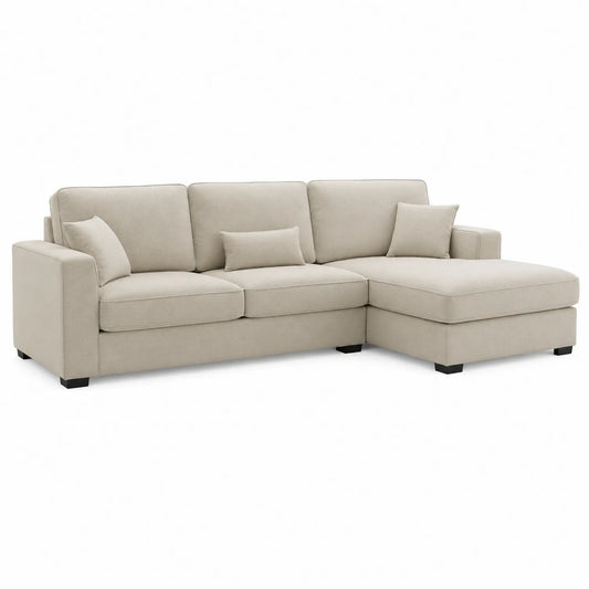 Ecksofa mit Ottomane rechts aus Holz und Stoff Beige