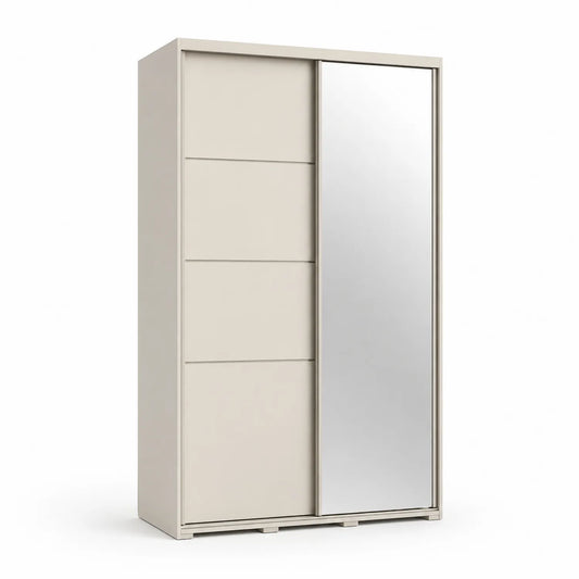 MDF Kleiderschrank mit Schiebetüren und Spiegelglas 200x60x220 cm Beige