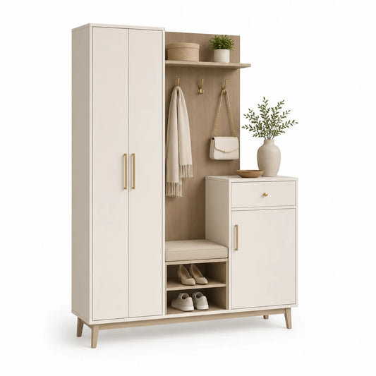 Garderoben-Set aus MDF mit Kleiderhaken und Schuhfächern 180cm