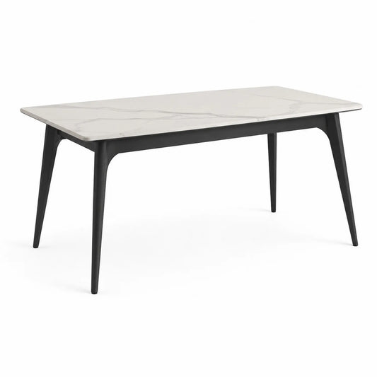Esstisch rechteckig 180x90 cm Keramik Weiß Marmoroptik Schwarz Metall