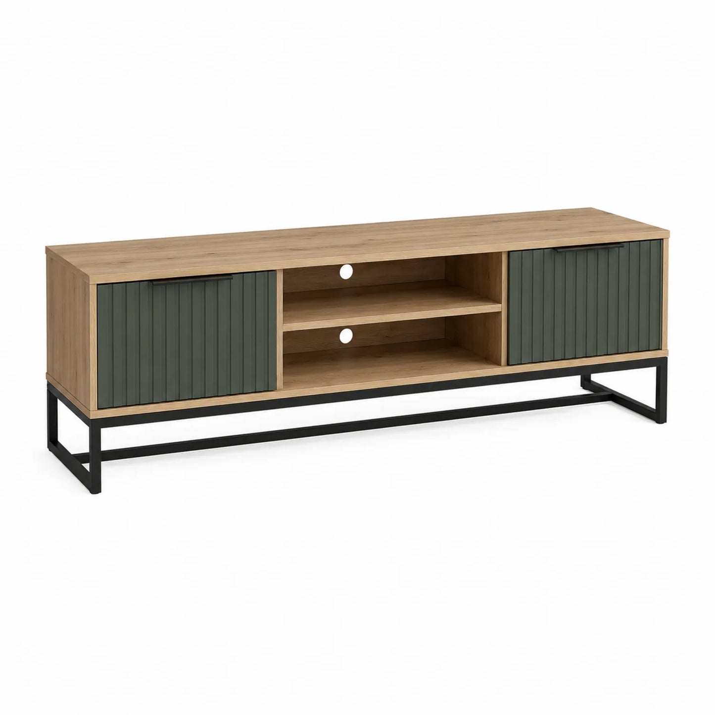 TV-Schrank aus Eichenfurnier und Metall, Eiche/Grün, 150 cm