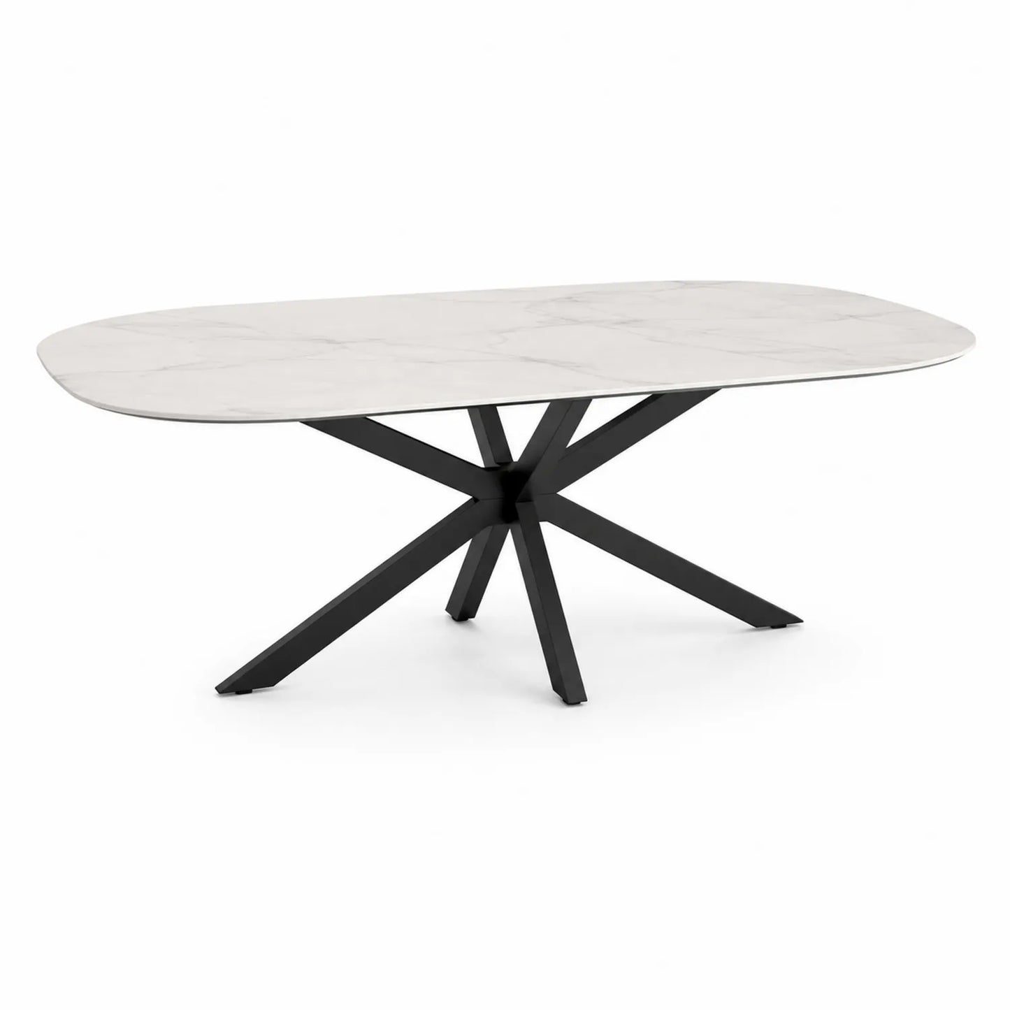 Ovaler Tisch aus Keramik mit Metallgestell, 180x90 cm, Weiß/Schwarz