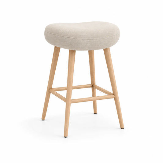 Hocker aus Baumwollstoff Beige mit Eichenholz 45 cm