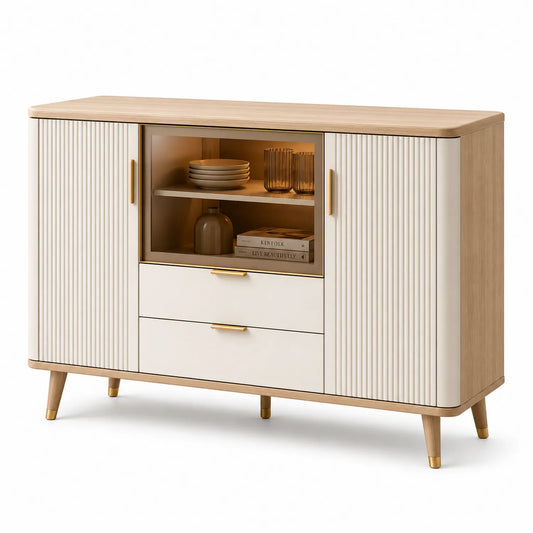 Holz Sideboard mit Glastür 120x40x90 cm