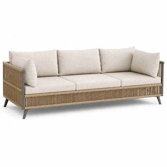 Metall Gartensofa mit Polyesterbezug 220cm Beige