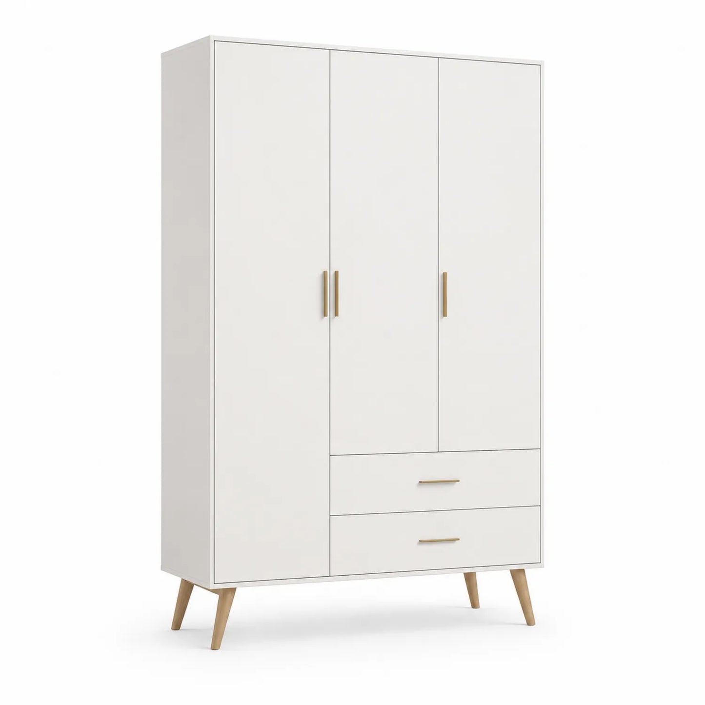 Kleiderschrank 3-türig MDF Weiß mit Schubladen 120cm x 60cm x 200cm