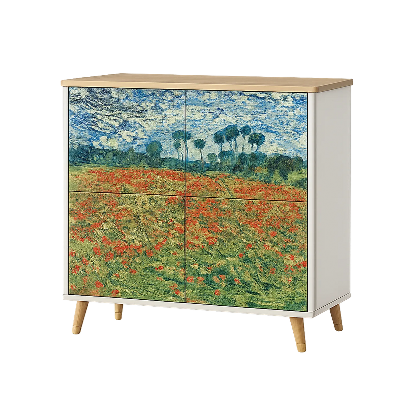 Mehrfarbiges Sideboard mit Landschaftsmalerei, MDF und Holz, 80 cm x 40 cm x 100 cm