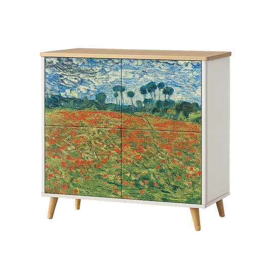 Mehrfarbiges Sideboard mit Landschaftsmalerei, MDF und Holz, 80 cm x 40 cm x 100 cm