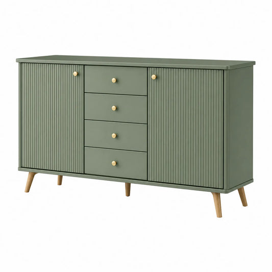 Holz Sideboard mit 2 Türen und 4 Schubladen Grün