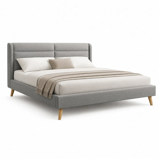 Stoffbett Doppelbett mit Holzbeinen Hellgrau 200x180 cm