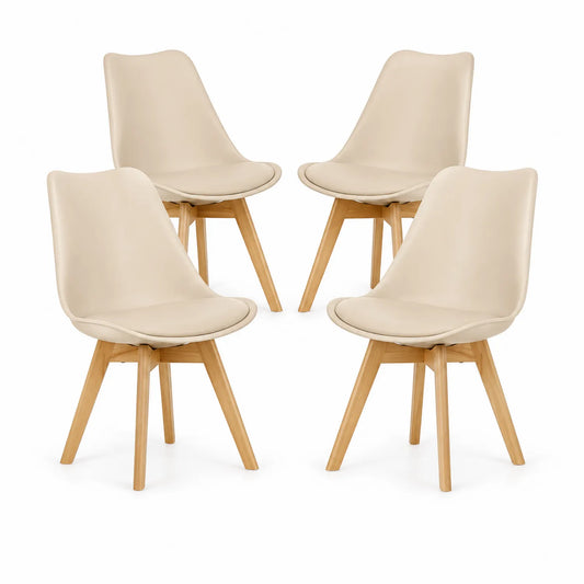 Esszimmerstühle Set aus Holz und Kunstleder Beige 4er Set