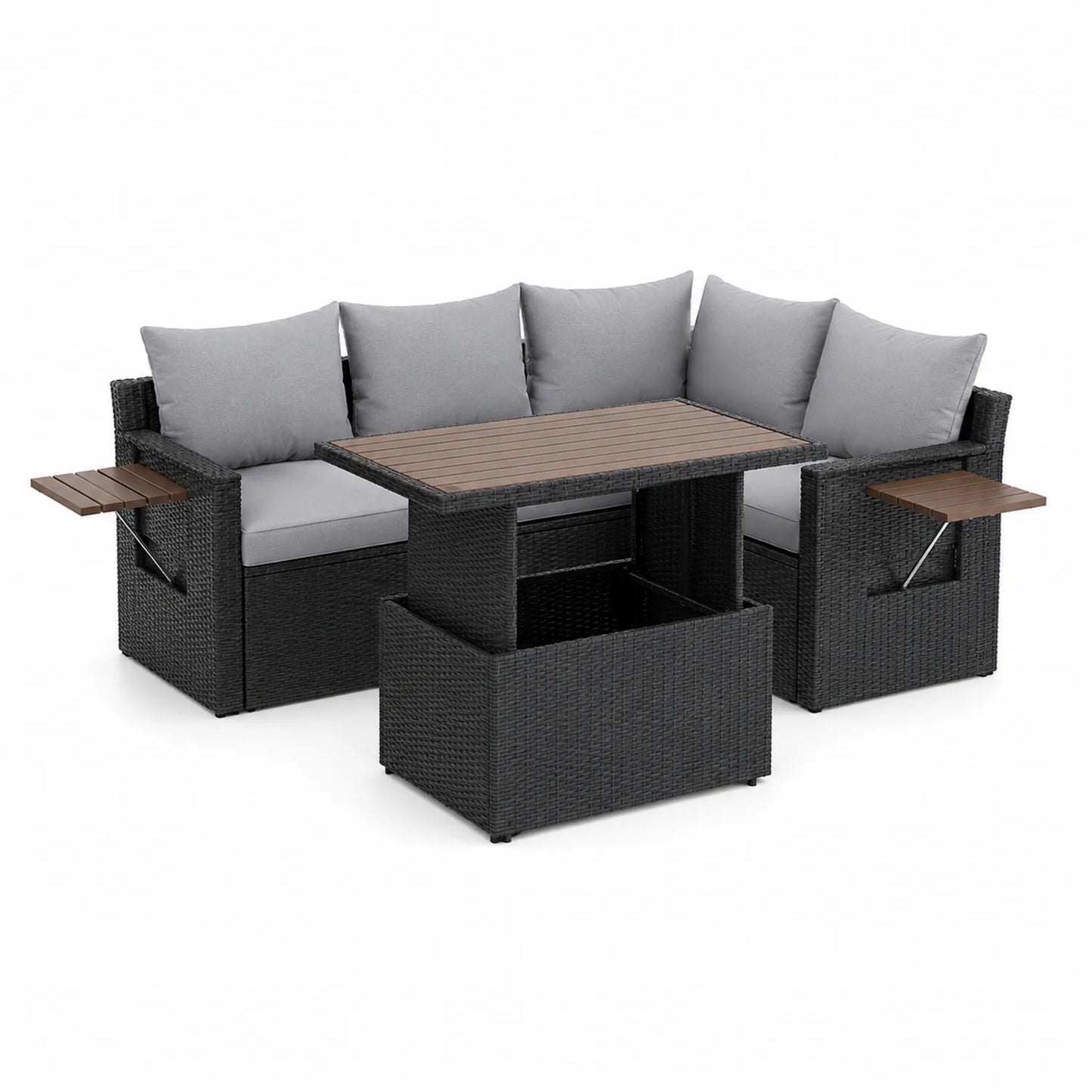 Gartensofa Set Polyrattan mit Tisch Grau Anthrazit