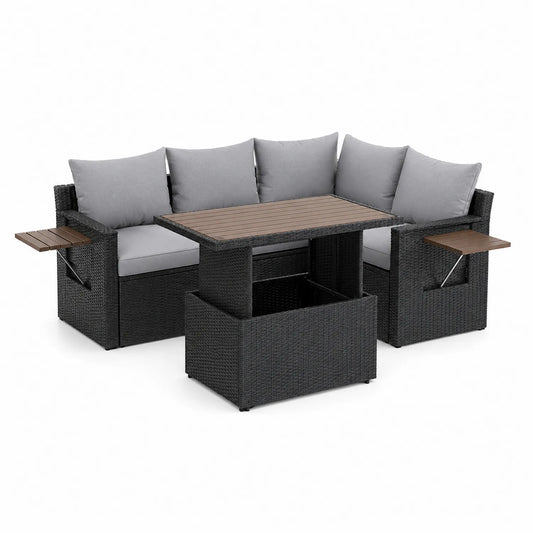 Gartensofa Set Polyrattan mit Tisch Grau Anthrazit