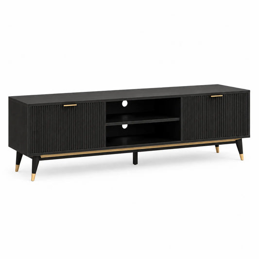 TV-Schrank aus Holz mit Metallakzenten, 180x40x50 cm, Schwarz