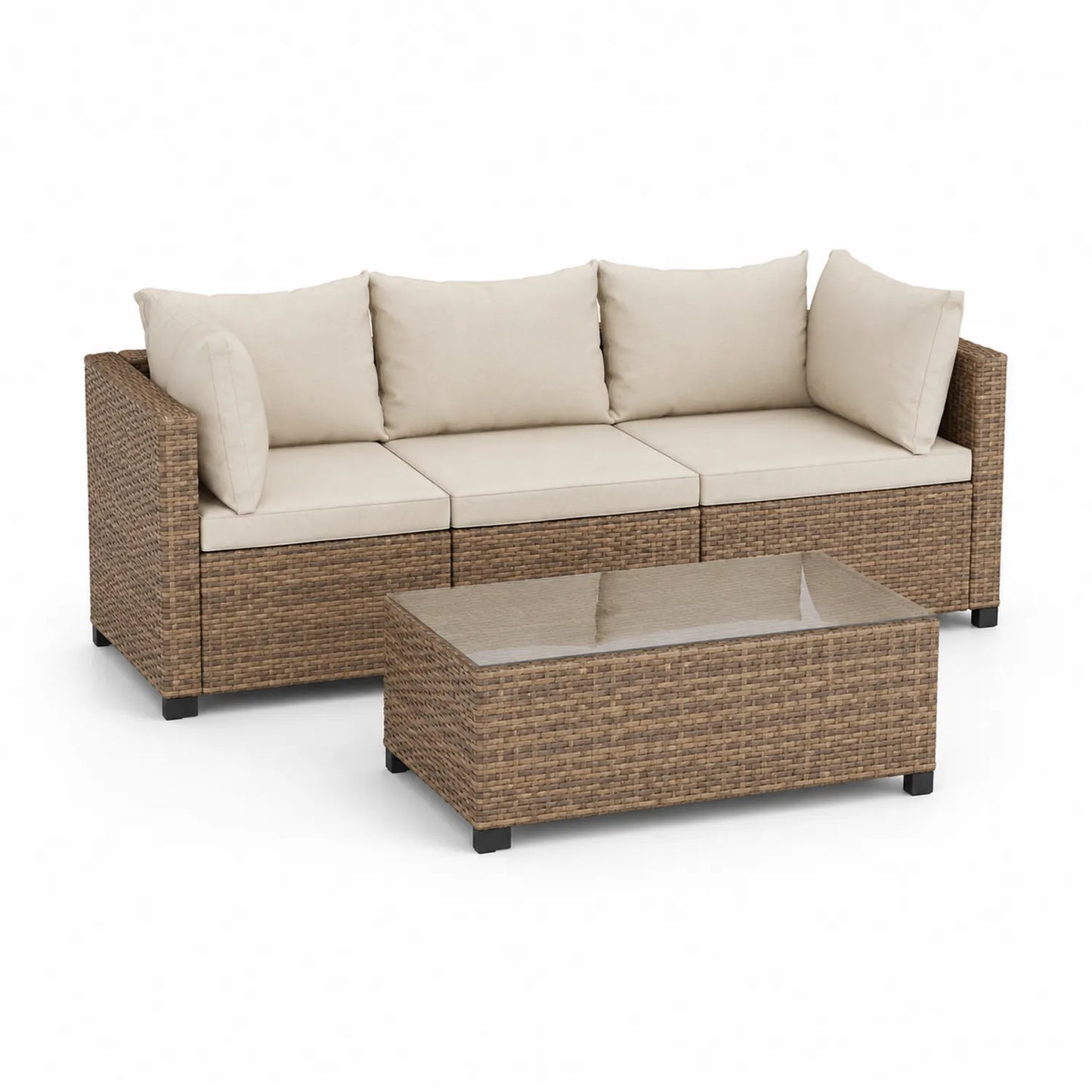 Polyrattan Gartenmöbel Set 4-Sitzer Sofa mit Tisch Glasplatte