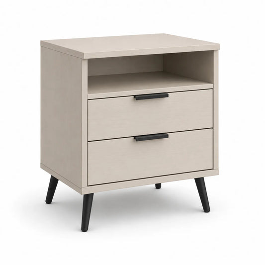 Beiger Nachttisch mit 2 Schubladen und MDF