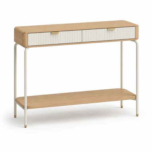 Konsolentisch Holz/Metall mit 2 Schubladen Eiche/Weiß 120x30x85cm