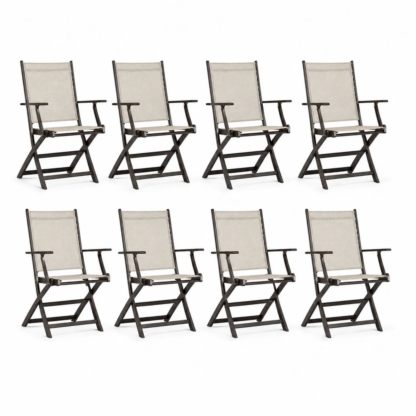 8er Set Klappstühle mit Armlehnen Stahl Textilene Grau
