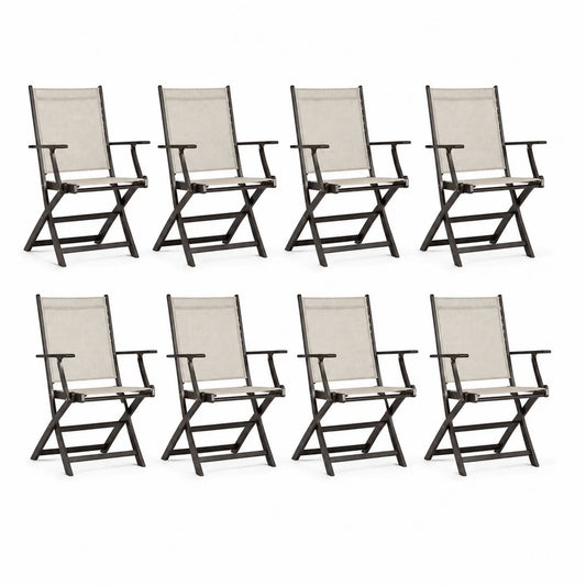 8er Set Klappstühle mit Armlehnen Stahl Textilene Grau