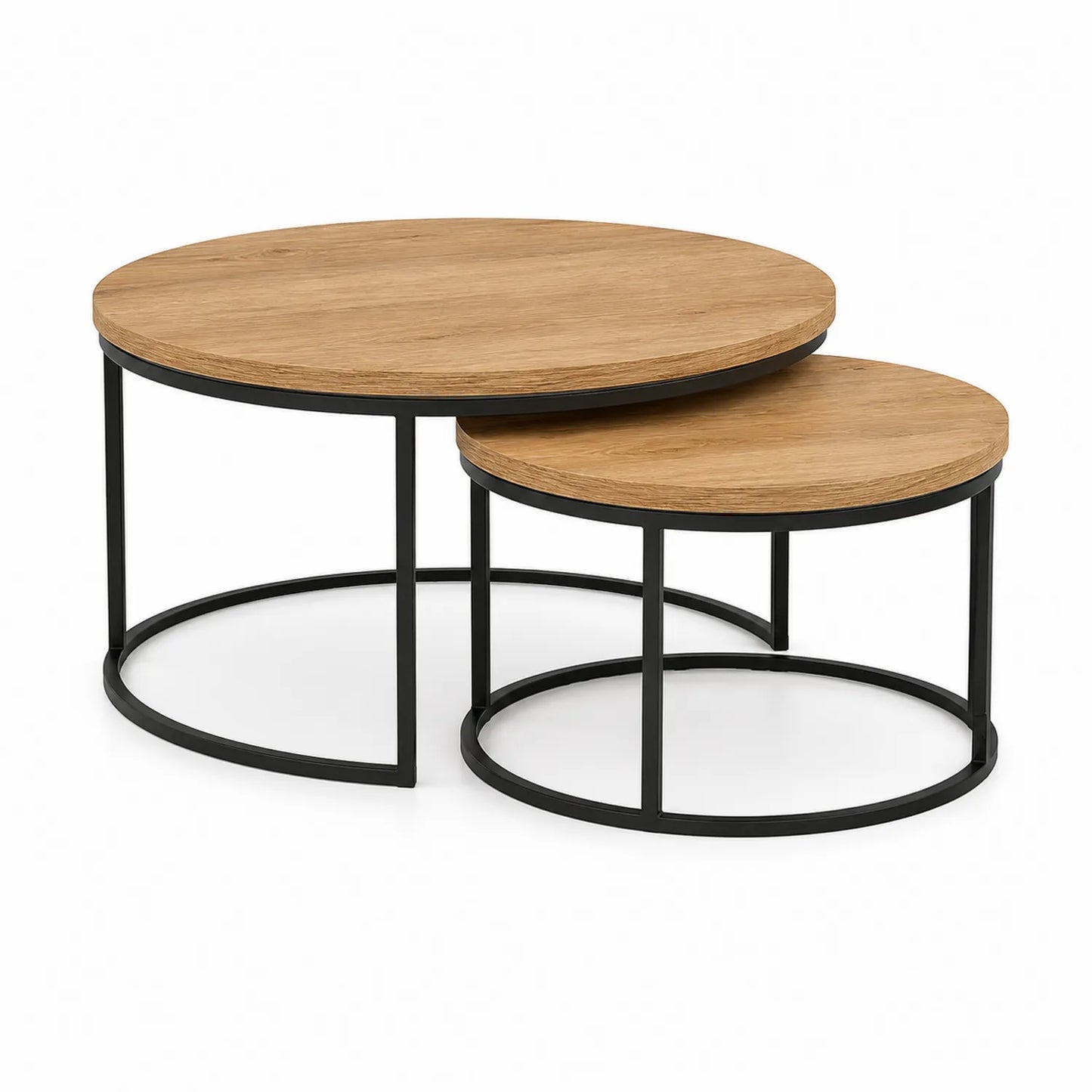 Rundes Nesting-Couchtisch-Set Eichenfurnier Metall