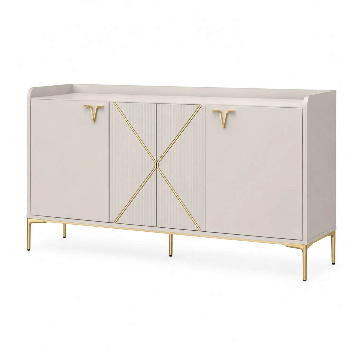 Sideboard mit 3 Türen aus MDF und Metall in Beige und Gold